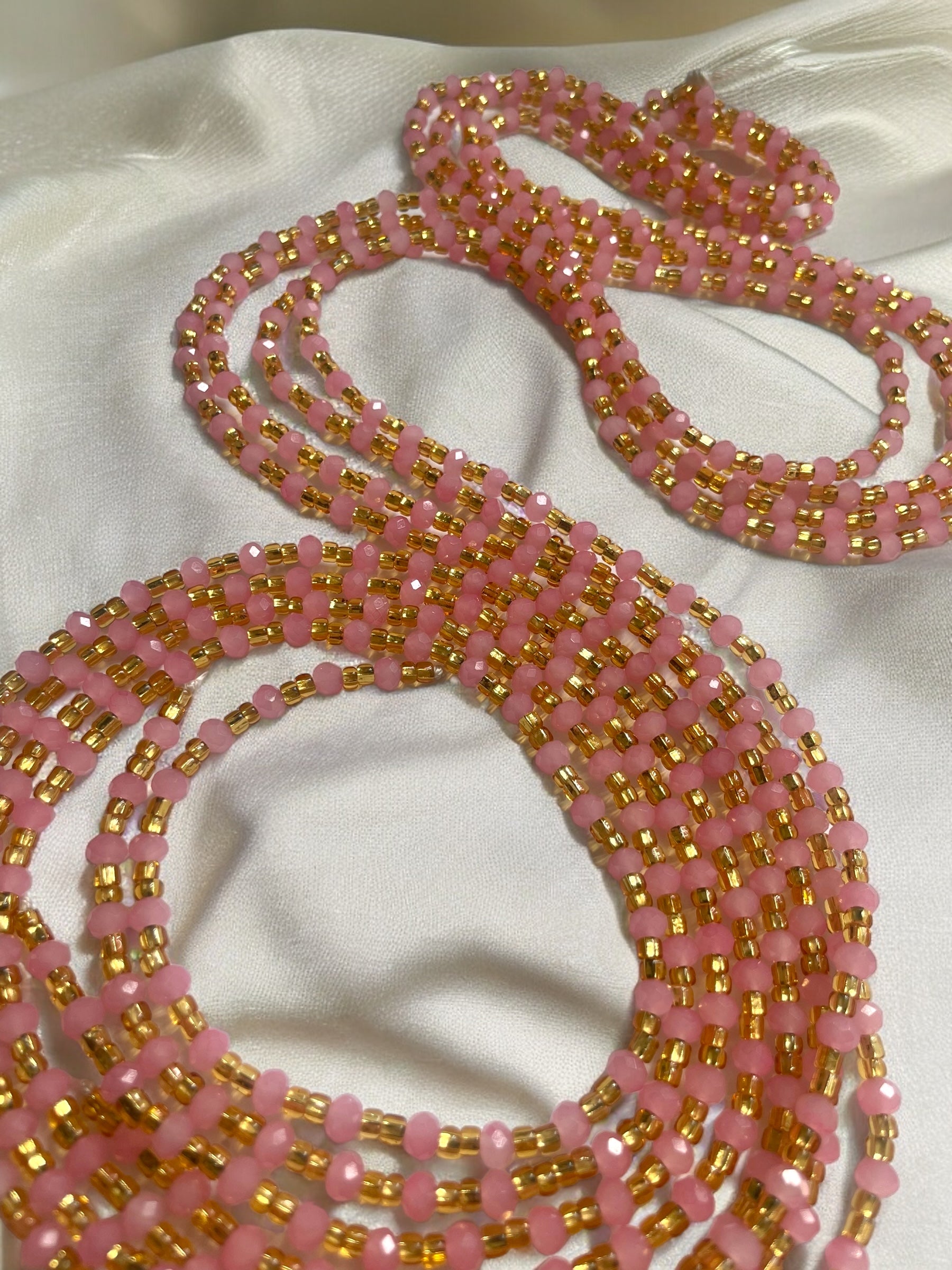 Beads Designs White And Gold Waist Beads Single Strand Waist Bead Pink