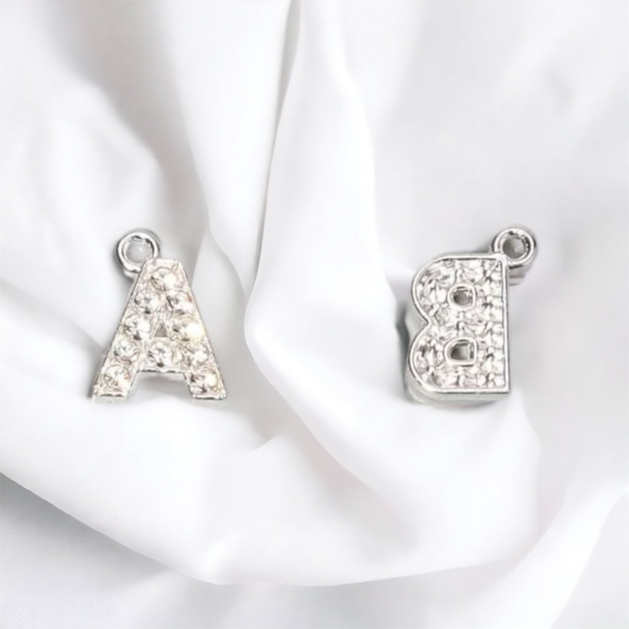 Rhinestone Letter Charm - Silver