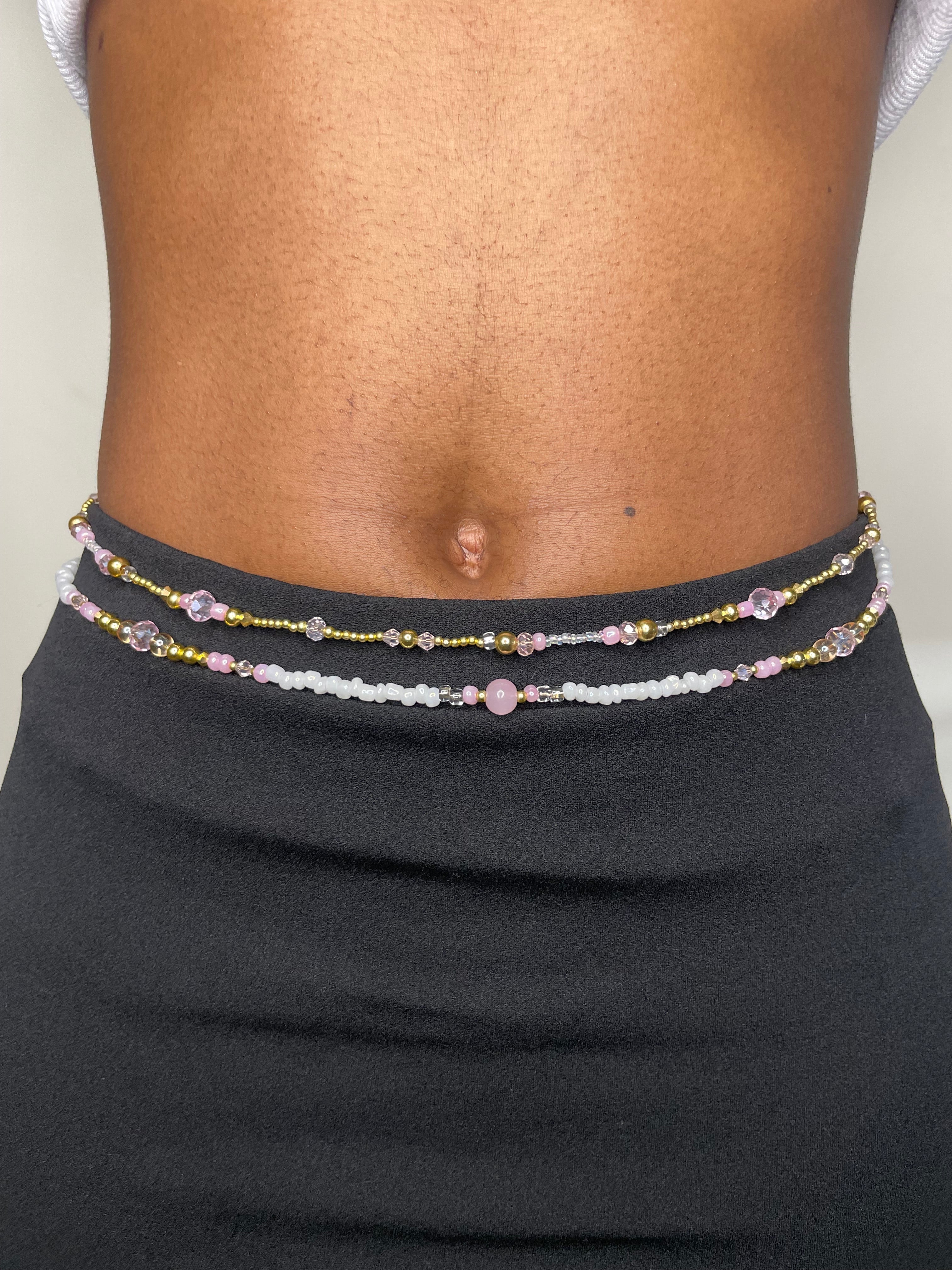 Beaded Belly Chain - Pink & Gold