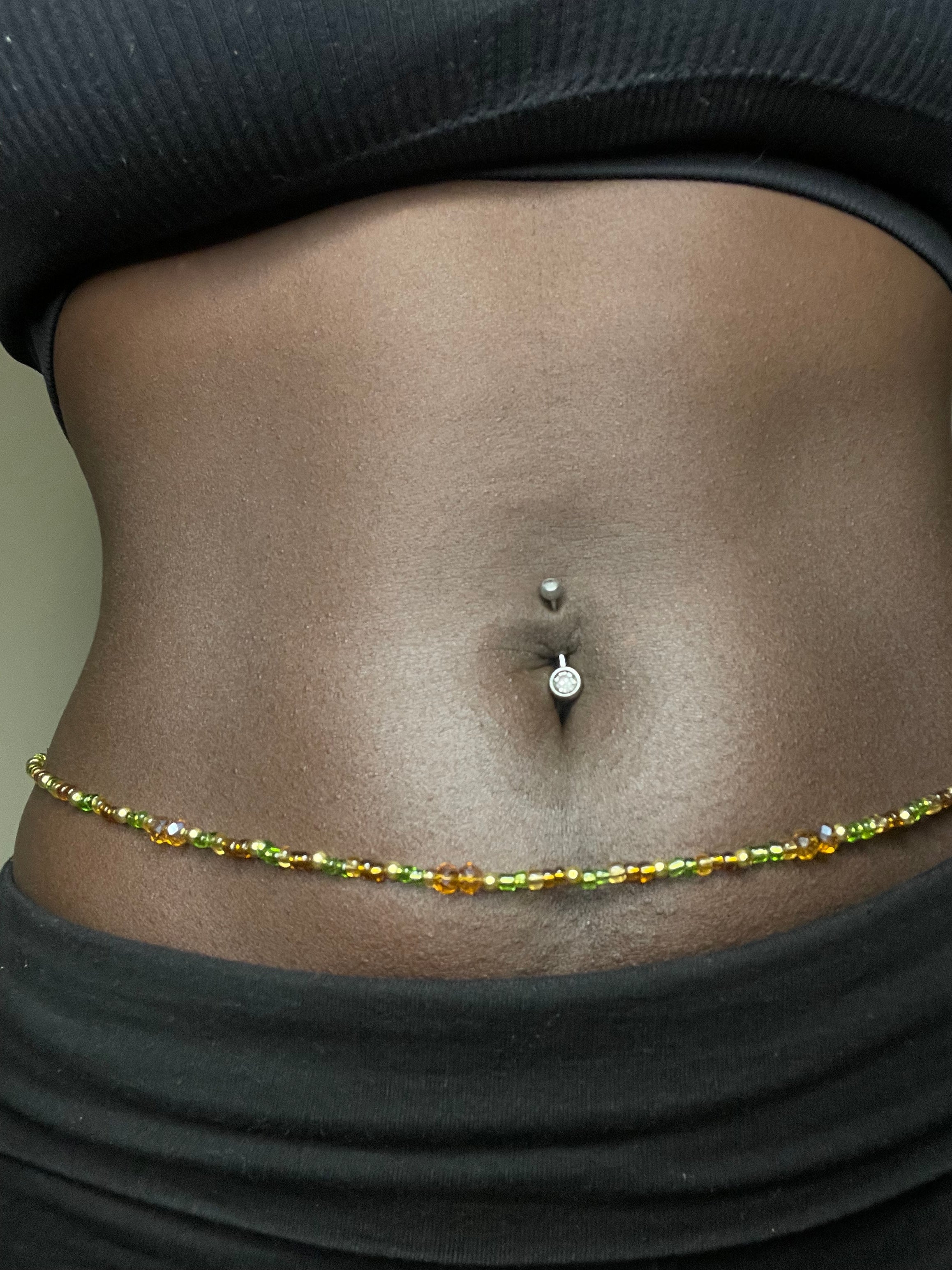 Beaded Belly Chain - Green & Brown