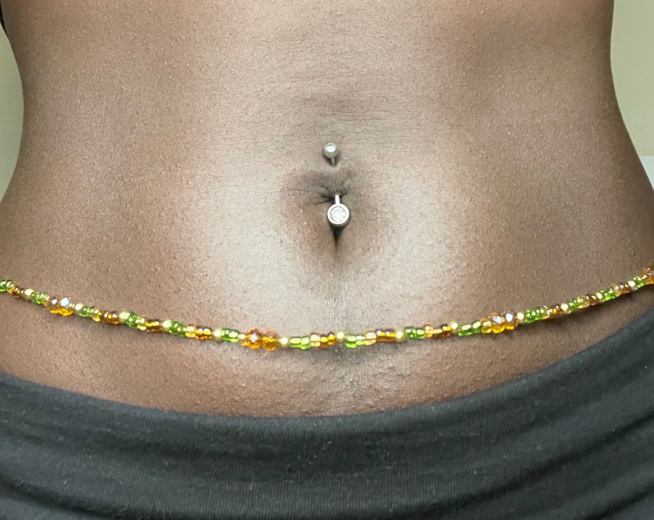 Beaded Belly Chain - Green & Brown