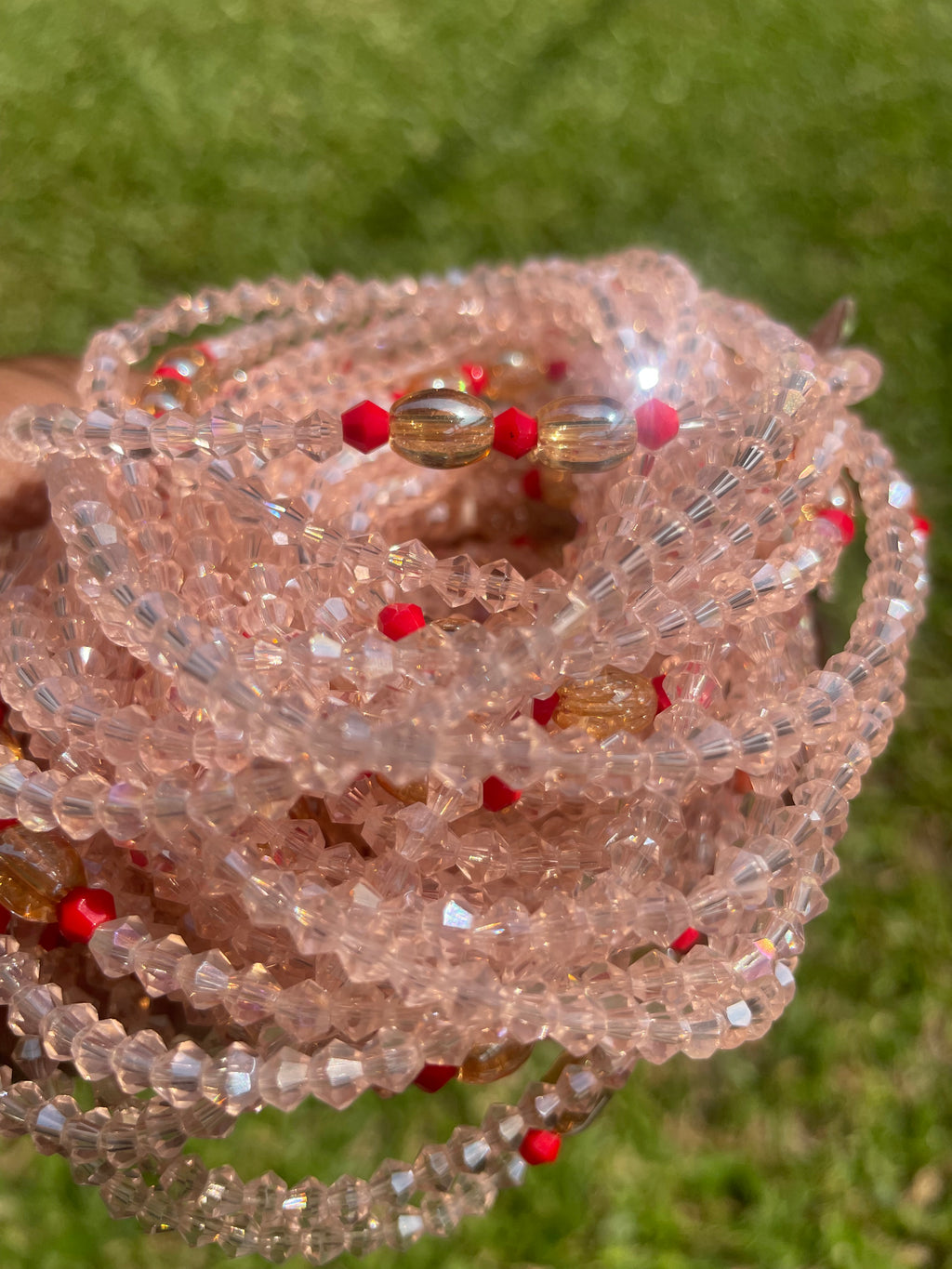 Delicate Pink Waist Beaded Layered  with Flower Charm Pink Belly Beads| Pink Waist Beads| Butterfly Waist Beads  main image 4