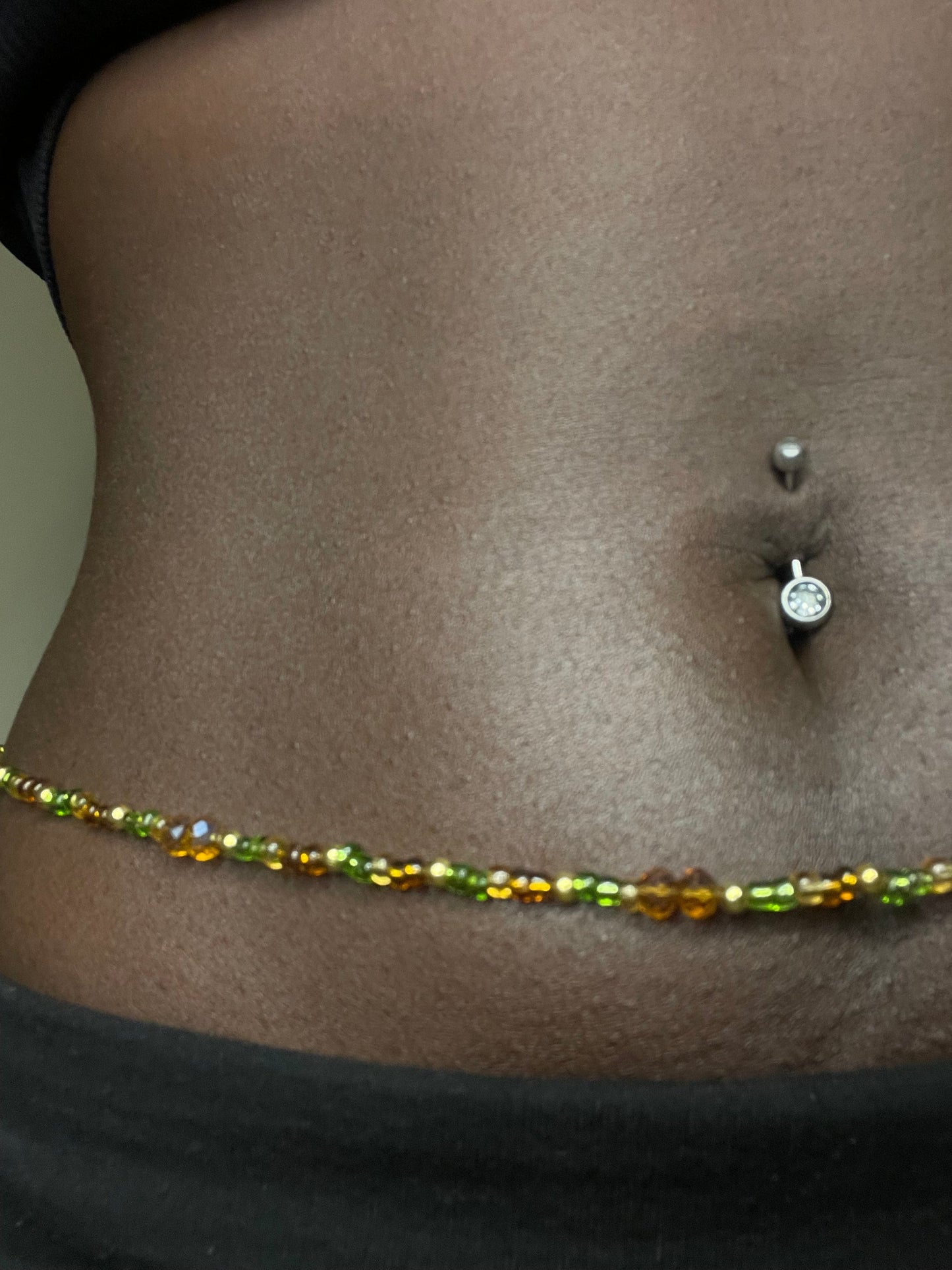 Beaded Belly Chain - Green & Brown
