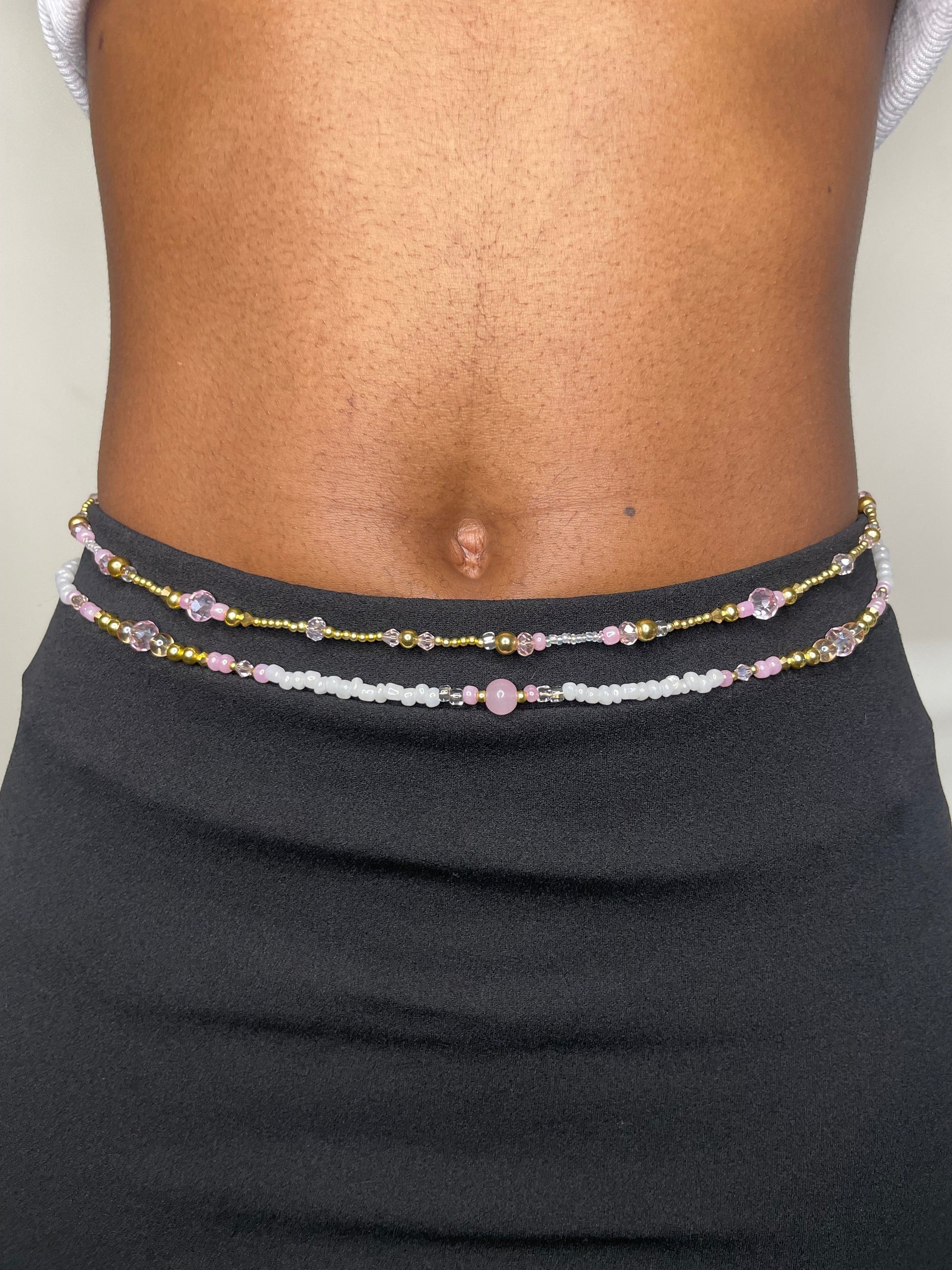 Beaded Belly Chain - Pink & Gold