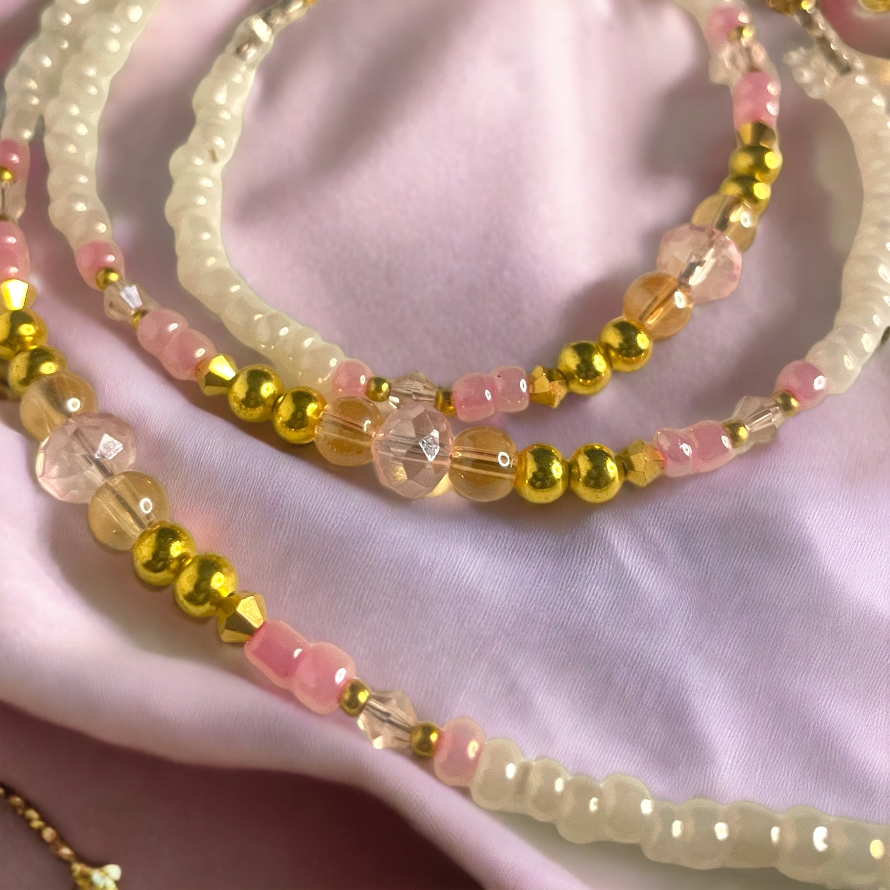 Beaded Belly Chain - Pink & Gold