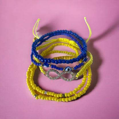 infinity beaded bracelet - blue yellow